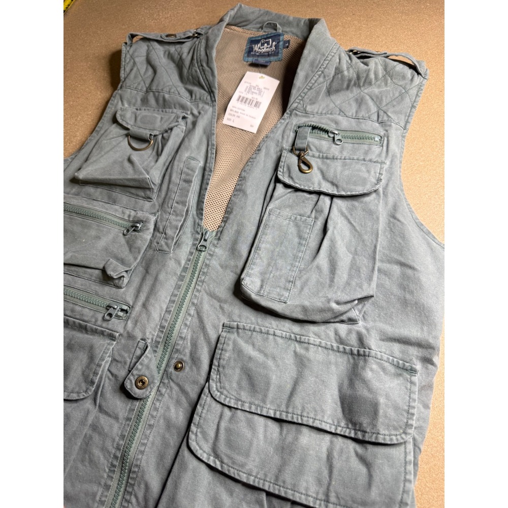 Woolrich Mens Utility Fishing Vest Green Cotton Multi Pocket‎ Outdoor 584 L NWT
